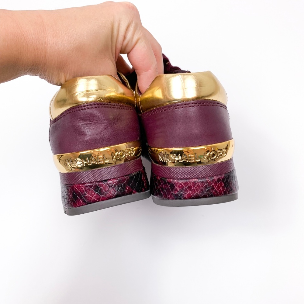 Michael Kors Allie Burgundy Panel Leather Sneakers - Picture 4 of 7